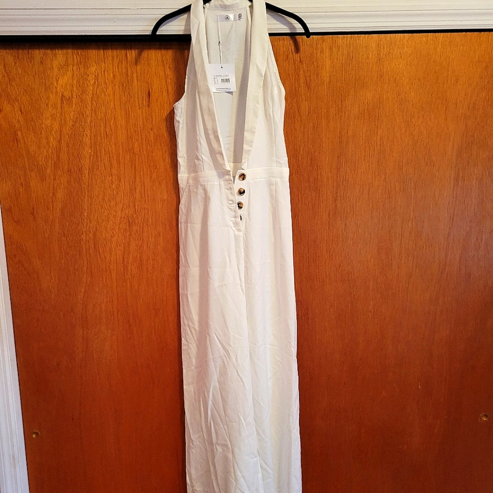 Missguided Tuxedo Jumpsuit, white, size 6, tall inseam